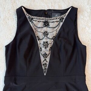 Adrianna Papell Whimsigoth Black Beaded Mesh Sleeveless Maxi Formal Dress US6